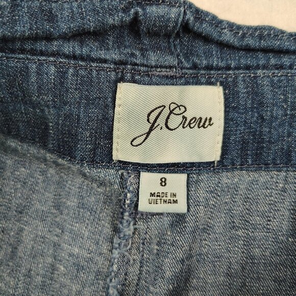 J Crew Paperbag Waist Pants Womens sz 8 Blue Denim Tie Belt - Picture 3 of 8